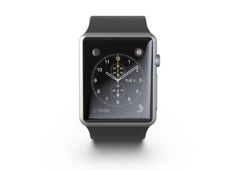 Black smartwatch face with clock