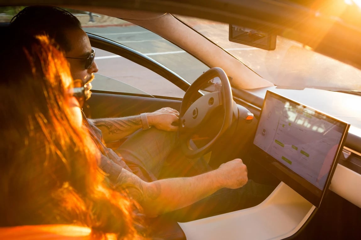 Interior of the Aptera vehicle, including HMI developed by Crank Software